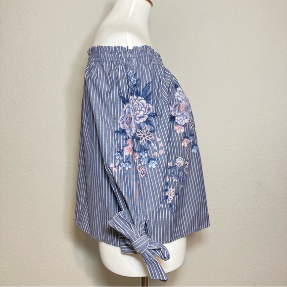 AMERICAN EAGLE Off Shoulders Striped Embroidered Floral Top Size Small - Picture 5 of 11